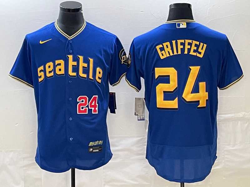 Men%27s Seattle Mariners #24 Ken Griffey Number Blue 2023 City Connect Flex Base Stitched Jersey->seattle mariners->MLB Jersey